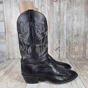 Hondo Boots Western Cowboy Boots Flame Stitching‎ Black Leather 12.5B